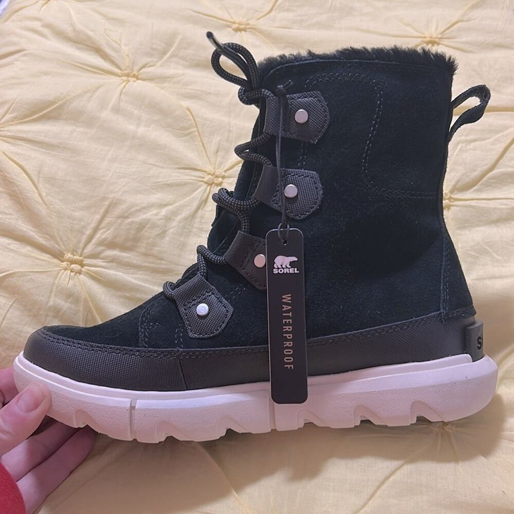 NWT Sorel black nubuck fur fleece lined waterproof Explorer Next Joan boots - Picture 6 of 16
